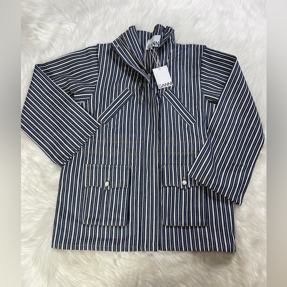 NWT Ganni Mixed Stripe Organic Cotton Denim Jacket - Picture 6 of 8